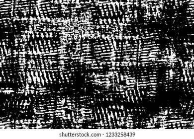 Grunge overlay layer. Abstract black and white vector background. Monochrome vintage surface with dirty pattern in cracks, spots, dots. Old wall in dark horror style design