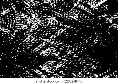 Grunge overlay layer. Abstract black and white vector background. Monochrome vintage surface with dirty pattern in cracks, spots, dots. Old wall in dark horror style design