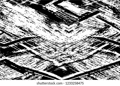 Grunge overlay layer. Abstract black and white vector background. Monochrome vintage surface with dirty pattern in cracks, spots, dots. Old wall in dark horror style design