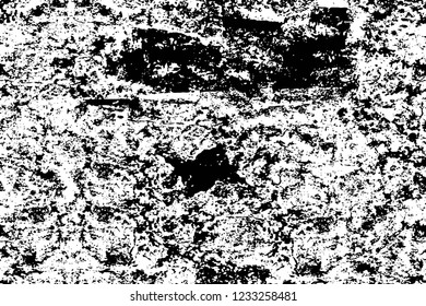 Grunge overlay layer. Abstract black and white vector background. Monochrome vintage surface with dirty pattern in cracks, spots, dots. Old wall in dark horror style design