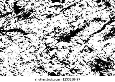 Grunge overlay layer. Abstract black and white vector background. Monochrome vintage surface with dirty pattern in cracks, spots, dots. Old wall in dark horror style design