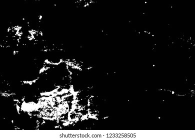 Grunge overlay layer. Abstract black and white vector background. Monochrome vintage surface with dirty pattern in cracks, spots, dots. Old wall in dark horror style design