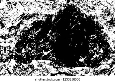 Grunge overlay layer. Abstract black and white vector background. Monochrome vintage surface with dirty pattern in cracks, spots, dots. Old wall in dark horror style design