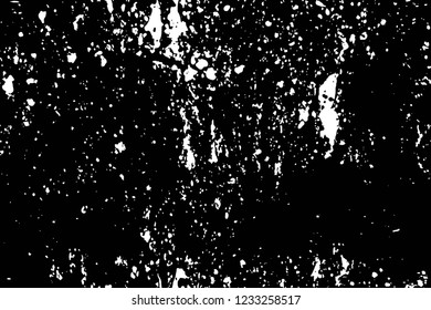 Grunge overlay layer. Abstract black and white vector background. Monochrome vintage surface with dirty pattern in cracks, spots, dots. Old wall in dark horror style design