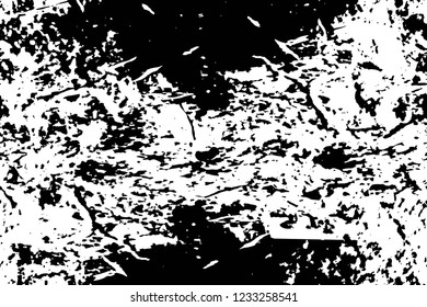 Grunge overlay layer. Abstract black and white vector background. Monochrome vintage surface with dirty pattern in cracks, spots, dots. Old wall in dark horror style design