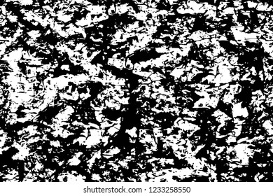 Grunge overlay layer. Abstract black and white vector background. Monochrome vintage surface with dirty pattern in cracks, spots, dots. Old wall in dark horror style design