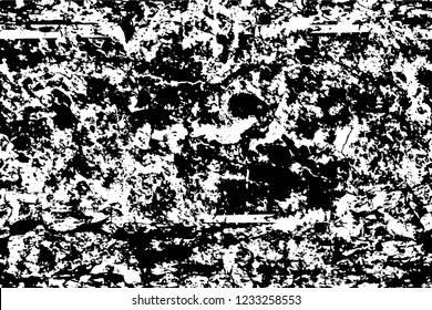 Grunge overlay layer. Abstract black and white vector background. Monochrome vintage surface with dirty pattern in cracks, spots, dots. Old wall in dark horror style design