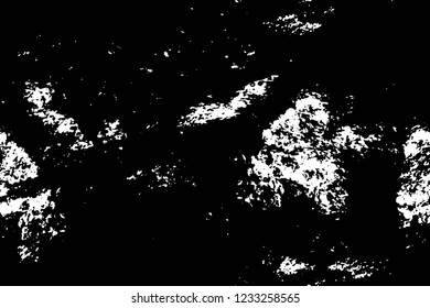 Grunge overlay layer. Abstract black and white vector background. Monochrome vintage surface with dirty pattern in cracks, spots, dots. Old wall in dark horror style design