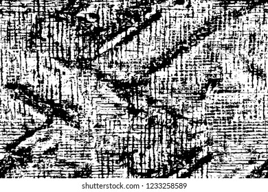 Grunge overlay layer. Abstract black and white vector background. Monochrome vintage surface with dirty pattern in cracks, spots, dots. Old wall in dark horror style design