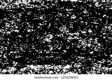 Grunge overlay layer. Abstract black and white vector background. Monochrome vintage surface with dirty pattern in cracks, spots, dots. Old wall in dark horror style design