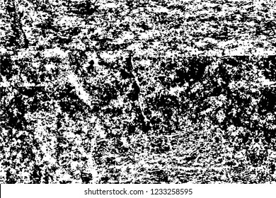 Grunge overlay layer. Abstract black and white vector background. Monochrome vintage surface with dirty pattern in cracks, spots, dots. Old wall in dark horror style design