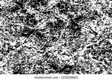 Grunge overlay layer. Abstract black and white vector background. Monochrome vintage surface with dirty pattern in cracks, spots, dots. Old wall in dark horror style design