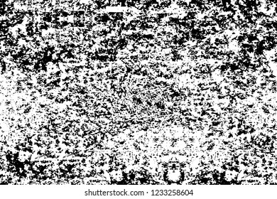 Grunge overlay layer. Abstract black and white vector background. Monochrome vintage surface with dirty pattern in cracks, spots, dots. Old wall in dark horror style design