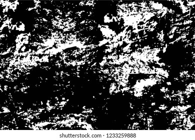 Grunge overlay layer. Abstract black and white vector background. Monochrome vintage surface with dirty pattern in cracks, spots, dots. Old wall in dark horror style design
