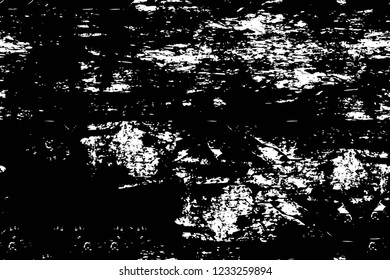 Grunge overlay layer. Abstract black and white vector background. Monochrome vintage surface with dirty pattern in cracks, spots, dots. Old wall in dark horror style design