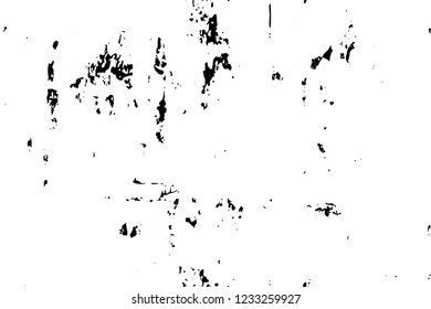 Grunge overlay layer. Abstract black and white vector background. Monochrome vintage surface with dirty pattern in cracks, spots, dots. Old wall in dark horror style design