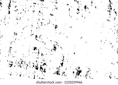 Grunge overlay layer. Abstract black and white vector background. Monochrome vintage surface with dirty pattern in cracks, spots, dots. Old wall in dark horror style design