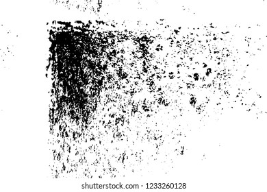 Grunge overlay layer. Abstract black and white vector background. Monochrome vintage surface with dirty pattern in cracks, spots, dots. Old wall in dark horror style design