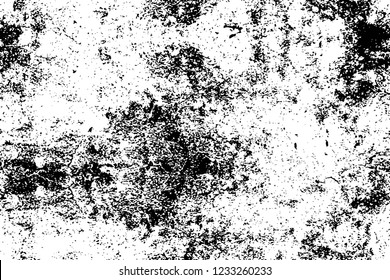 Grunge overlay layer. Abstract black and white vector background. Monochrome vintage surface with dirty pattern in cracks, spots, dots. Old wall in dark horror style design