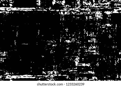 Grunge overlay layer. Abstract black and white vector background. Monochrome vintage surface with dirty pattern in cracks, spots, dots. Old wall in dark horror style design