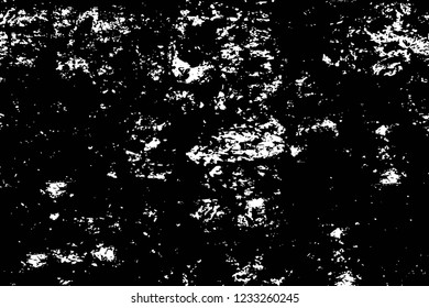 Grunge overlay layer. Abstract black and white vector background. Monochrome vintage surface with dirty pattern in cracks, spots, dots. Old wall in dark horror style design