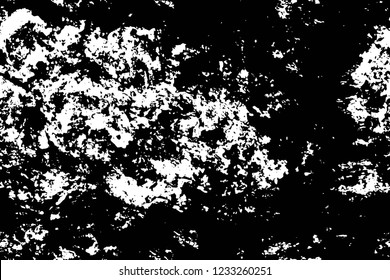 Grunge overlay layer. Abstract black and white vector background. Monochrome vintage surface with dirty pattern in cracks, spots, dots. Old wall in dark horror style design