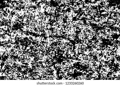 Grunge overlay layer. Abstract black and white vector background. Monochrome vintage surface with dirty pattern in cracks, spots, dots. Old wall in dark horror style design