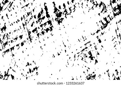 Grunge overlay layer. Abstract black and white vector background. Monochrome vintage surface with dirty pattern in cracks, spots, dots. Old wall in dark horror style design
