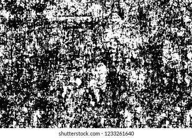 Grunge overlay layer. Abstract black and white vector background. Monochrome vintage surface with dirty pattern in cracks, spots, dots. Old wall in dark horror style design