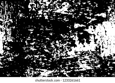 Grunge overlay layer. Abstract black and white vector background. Monochrome vintage surface with dirty pattern in cracks, spots, dots. Old wall in dark horror style design