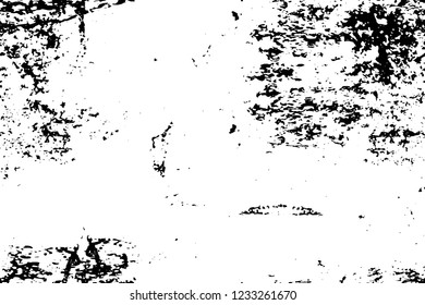 Grunge overlay layer. Abstract black and white vector background. Monochrome vintage surface with dirty pattern in cracks, spots, dots. Old wall in dark horror style design