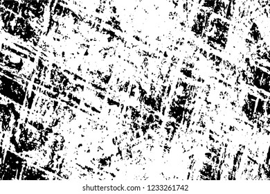 Grunge overlay layer. Abstract black and white vector background. Monochrome vintage surface with dirty pattern in cracks, spots, dots. Old wall in dark horror style design