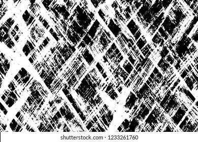 Grunge overlay layer. Abstract black and white vector background. Monochrome vintage surface with dirty pattern in cracks, spots, dots. Old wall in dark horror style design