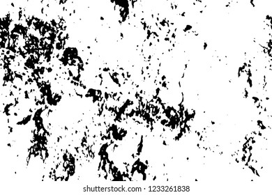 Grunge overlay layer. Abstract black and white vector background. Monochrome vintage surface with dirty pattern in cracks, spots, dots. Old wall in dark horror style design