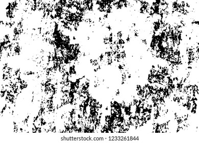 Grunge overlay layer. Abstract black and white vector background. Monochrome vintage surface with dirty pattern in cracks, spots, dots. Old wall in dark horror style design