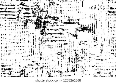 Grunge overlay layer. Abstract black and white vector background. Monochrome vintage surface with dirty pattern in cracks, spots, dots. Old wall in dark horror style design