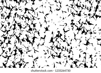 Grunge overlay layer. Abstract black and white vector background. Monochrome vintage surface with dirty pattern in cracks, spots, dots. Old wall in dark horror style design