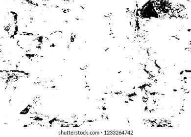 Grunge overlay layer. Abstract black and white vector background. Monochrome vintage surface with dirty pattern in cracks, spots, dots. Old wall in dark horror style design