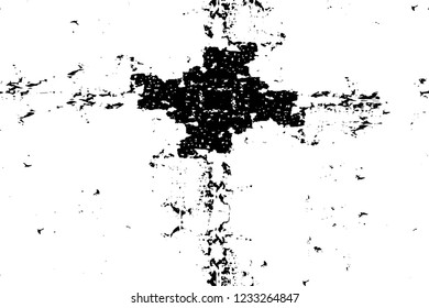 Grunge overlay layer. Abstract black and white vector background. Monochrome vintage surface with dirty pattern in cracks, spots, dots. Old wall in dark horror style design
