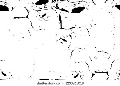 Grunge overlay layer. Abstract black and white vector background. Monochrome vintage surface with dirty pattern in cracks, spots, dots. Old wall in dark horror style design