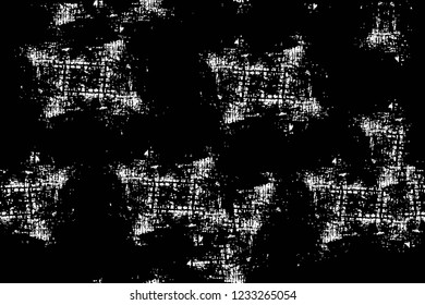 Grunge overlay layer. Abstract black and white vector background. Monochrome vintage surface with dirty pattern in cracks, spots, dots. Old wall in dark horror style design
