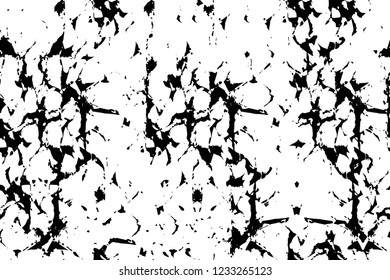 Grunge overlay layer. Abstract black and white vector background. Monochrome vintage surface with dirty pattern in cracks, spots, dots. Old wall in dark horror style design