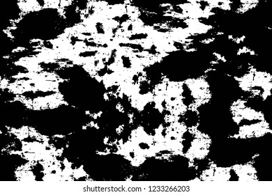 Grunge overlay layer. Abstract black and white vector background. Monochrome vintage surface with dirty pattern in cracks, spots, dots. Old wall in dark horror style design