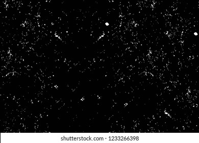 Grunge overlay layer. Abstract black and white vector background. Monochrome vintage surface with dirty pattern in cracks, spots, dots. Old wall in dark horror style design
