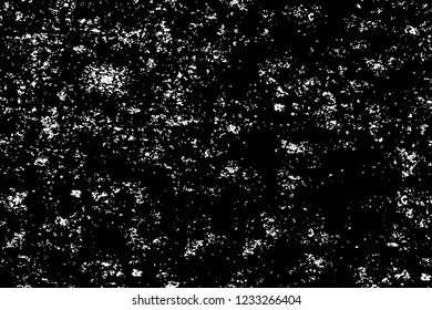 Grunge overlay layer. Abstract black and white vector background. Monochrome vintage surface with dirty pattern in cracks, spots, dots. Old wall in dark horror style design