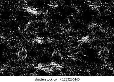 Grunge overlay layer. Abstract black and white vector background. Monochrome vintage surface with dirty pattern in cracks, spots, dots. Old wall in dark horror style design