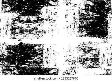 Grunge overlay layer. Abstract black and white vector background. Monochrome vintage surface with dirty pattern in cracks, spots, dots. Old wall in dark horror style design