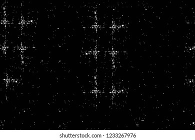 Grunge overlay layer. Abstract black and white vector background. Monochrome vintage surface with dirty pattern in cracks, spots, dots. Old wall in dark horror style design