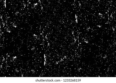 Grunge overlay layer. Abstract black and white vector background. Monochrome vintage surface with dirty pattern in cracks, spots, dots. Old wall in dark horror style design