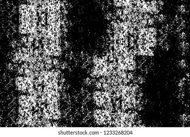 Grunge overlay layer. Abstract black and white vector background. Monochrome vintage surface with dirty pattern in cracks, spots, dots. Old wall in dark horror style design